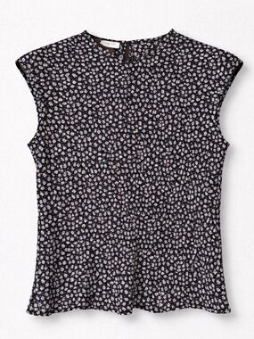 Vintage Jones New York Silk Ditsy Floral Cap Sleeve Keyhole Back Blouse Size 10